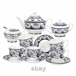15 Pièces Bleu Vintage Chine Tea Set, Flora Porcelaine Coffee Set, Tea Coffee