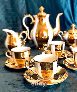 17 pièces. Magnifique ensemble de thé et café en or doré vintage MZ Moritz Zdekauer de 1922-1945.