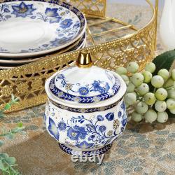 21 pièces ensemble de thé en porcelaine vintage britannique, service à café en céramique bleu floral avec