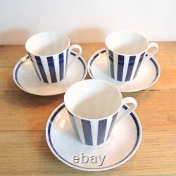 3 Tasses De Café Danoises Et Sauces Danild Dan-ild Par Lyngby Blue Stripe