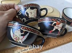 4 Vintage Main Fait Grec Demitasse Tasse À Café Et Saucer Set Warriors