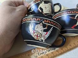 4 Vintage Main Fait Grec Demitasse Tasse À Café Et Saucer Set Warriors