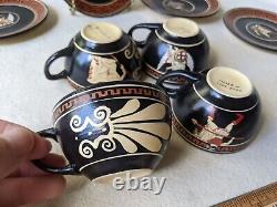 4 Vintage Main Fait Grec Demitasse Tasse À Café Et Saucer Set Warriors