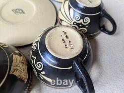 4 Vintage Main Fait Grec Demitasse Tasse À Café Et Saucer Set Warriors