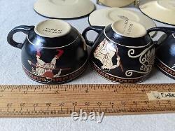 4 Vintage Main Fait Grec Demitasse Tasse À Café Et Saucer Set Warriors