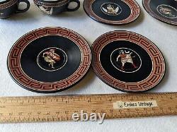 4 Vintage Main Fait Grec Demitasse Tasse À Café Et Saucer Set Warriors