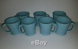 7 Vintage Fire King Bleu Delphite D Poignée Azurite Mugs À Café Cups Anchor Set