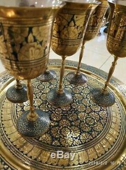 8 Pcs Vintage Laiton Cuivre Cuve Énorme Pot Dallah Plateau Grand Ensemble De Café Arabe Islamique