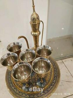 8 Pcs Vintage Laiton Cuivre Cuve Énorme Pot Dallah Plateau Grand Ensemble De Café Arabe Islamique