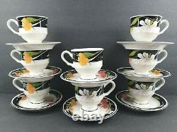8 Sango Memories Coffee Tea Cup Saucer Set 3665 Vintage Black Band Flower Cups