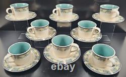 8 Tasses et Soucoupes Pfaltzgraff Forest Ensemble Vintage Floral Vert Vaisselle à Café Thé Lot