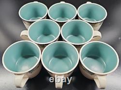 8 Tasses et Soucoupes Pfaltzgraff Forest Ensemble Vintage Floral Vert Vaisselle à Café Thé Lot