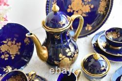 Allemagne 22 Pc Vintage Bareuther Echt Cobalt Bavaria Porcelain Coffee Set 6 Tasses