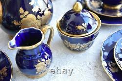 Allemagne 22 Pc Vintage Bareuther Echt Cobalt Bavaria Porcelain Coffee Set 6 Tasses