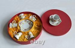 Ancien service à thé/café en porcelaine fine vintage 12 pièces 6 tasses et 6 sous-tasses avec boîte