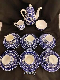 Antique/Vintage Coalport Belfort Rare Cafetière et Ensemble de 21 Pièces Bleu et Blanc