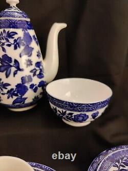 Antique/Vintage Coalport Belfort Rare Cafetière et Ensemble de 21 Pièces Bleu et Blanc