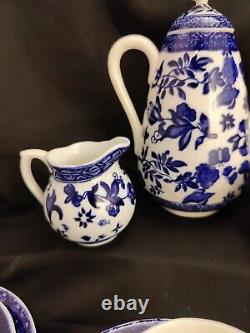 Antique/Vintage Coalport Belfort Rare Cafetière et Ensemble de 21 Pièces Bleu et Blanc