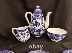 Antique/Vintage Coalport Belfort Rare Cafetière et Ensemble de 21 Pièces Bleu et Blanc