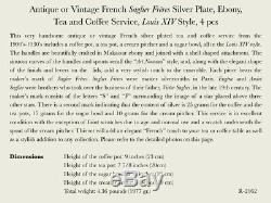 Antiquité Vintage Française Saglier Frères Service À Café Et À Thé Ébène Argenté 4 Pcs