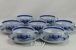 Arabia Finland Blue Rose Coffee Cup & Saucer Set De 7 Vintage