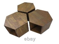 Artemis Hexagonal Set Of 3 Table Basse Acacia Wood Side End -wnt09