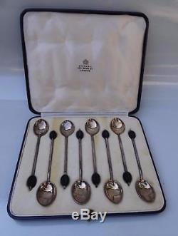 Asprey Vtg Antique Set 8 Café Sterling Demitasse Spoons Angleterre Poinçonné