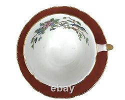 Aynsley Tea Cup & Saucer Burnt Orange Bird Branche Or Trim Pembroke