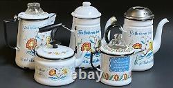 Berggren Kaffetaren Vintage Enamelware Café Pot Steamer Suédois Ensemble De 5