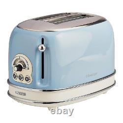 Bouilloire rétro, grille-pain et machine à café filtre, ensemble de style vintage bleu