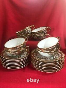 C 1930 Noritake trio à café peint à la main Kutani, ensemble #7