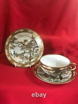 C 1930 Noritake trio à café peint à la main Kutani, ensemble #7