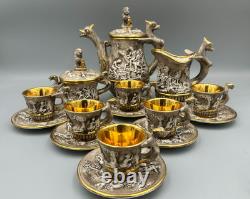 Capodimonte Italie, service à café vintage en relief avec chérubins et anses en forme de dragon