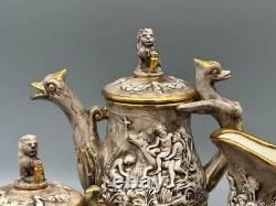 Capodimonte Italie, service à café vintage en relief avec chérubins et anses en forme de dragon