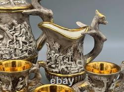 Capodimonte Italie, service à café vintage en relief avec chérubins et anses en forme de dragon