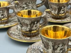 Capodimonte Italie, service à café vintage en relief avec chérubins et anses en forme de dragon