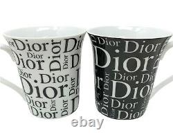 Christian Dior Vintage Logo Mug Coffee Cup 2pieces Set Noir Blanc Rankab+