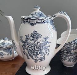 Crown Ducal 'Bristol' Bleu & W Thé/Café Vintage Ironstone Années 1930 8 Duos