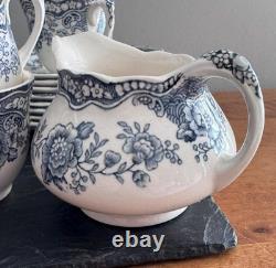 Crown Ducal 'Bristol' Bleu & W Thé/Café Vintage Ironstone Années 1930 8 Duos