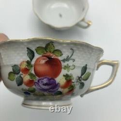Cup Et Saucer À Pied Herend #734 Fruits Et Fleurs Bfr Thé / Café Vintage