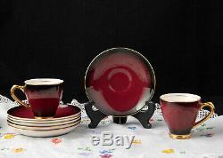 Demitasse Café Set Empireware Angleterre Superb Burgandy Vintage Art Déco