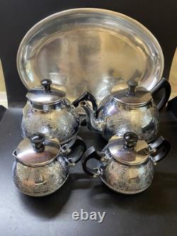 ENSEMBLE DE THÉ/CAFÉ VINTAGE DE 5 PIÈCES: THÉIÈRE, CAFETIÈRE, POT À LAIT, SUCRIER ET PLATEAU URSS