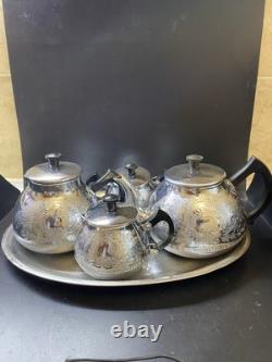 ENSEMBLE DE THÉ/CAFÉ VINTAGE DE 5 PIÈCES: THÉIÈRE, CAFETIÈRE, POT À LAIT, SUCRIER ET PLATEAU URSS