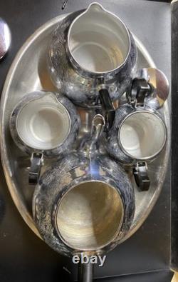 ENSEMBLE DE THÉ/CAFÉ VINTAGE DE 5 PIÈCES: THÉIÈRE, CAFETIÈRE, POT À LAIT, SUCRIER ET PLATEAU URSS