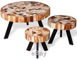 Ensemble De 3 Tables D'extrémité Latérales Industrielles En Bois Uniques Récupérées Vintage De Table Basse