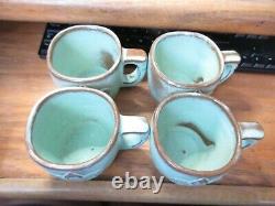 Ensemble De 4 Tasse De Café Vert Frankoma Prairie Vintage 5c Fleur De Lis Eagle Euc