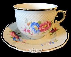 Ensemble De 4 Vtg Hollohaha Hungary Cup Saucer Haute Relief Or Roses Florales Gildées