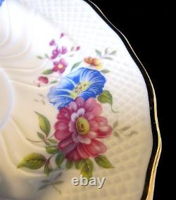 Ensemble De 4 Vtg Hollohaha Hungary Cup Saucer Haute Relief Or Roses Florales Gildées