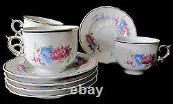 Ensemble De 4 Vtg Hollohaha Hungary Cup Saucer Haute Relief Or Roses Florales Gildées