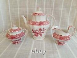 Ensemble De Café Victorien Vintage De Camilla De Spode De Copeland Rouge Et Blanc